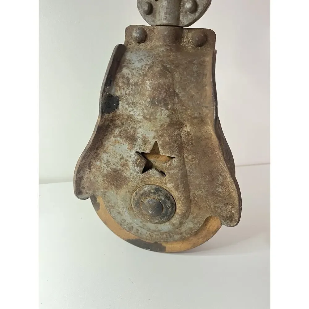 Vintage STARLINE Metal Wood Industrial Barn Hay Rope Antique Pulley Steampunk